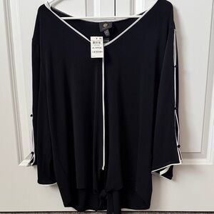 JM Collection Black Blouse with White Trim